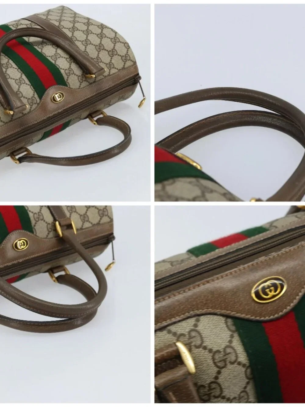 GUCCI GG Supreme Web Sherry Line Boston Bag PVC Beige Gold 24 02 007 Auth ka2825 - Picture 16 of 16
